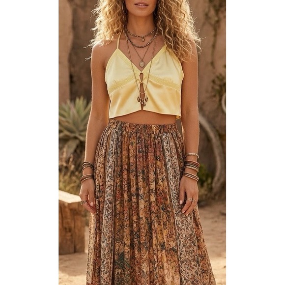 Bella Amore Tops - 2 Bella Yellow Satin Short Cropped Tank Top Front Tie Size S/M Coquette Bohemian